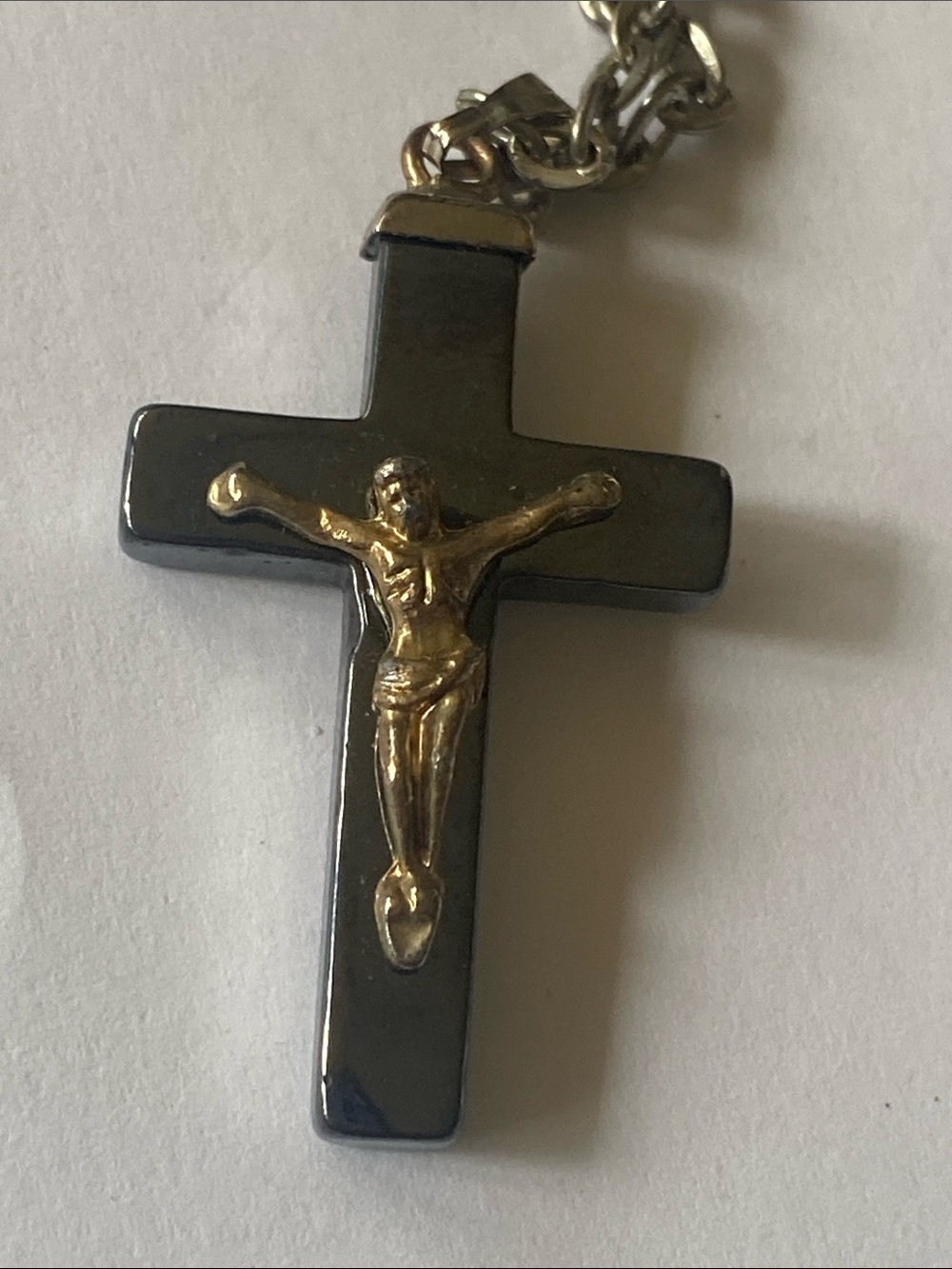 Men's Black Cross Pendant Necklace with Gold & hematite Crucifix Accent